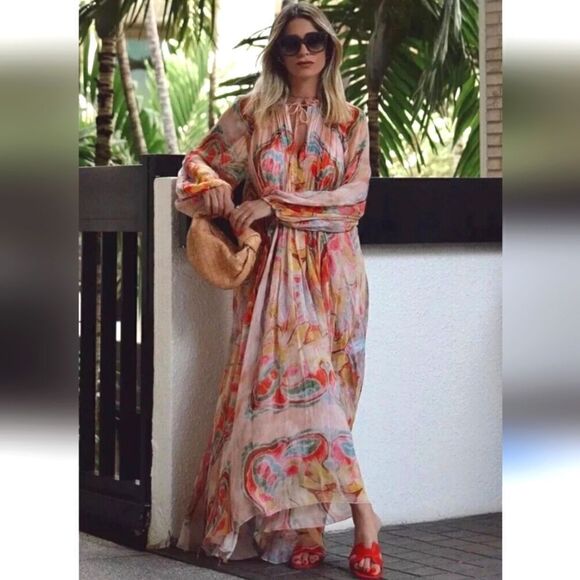 ZARA PRINTED MIDI DRESS ZW COLLECTION Maxi Multicolored - Picture 3 of 15